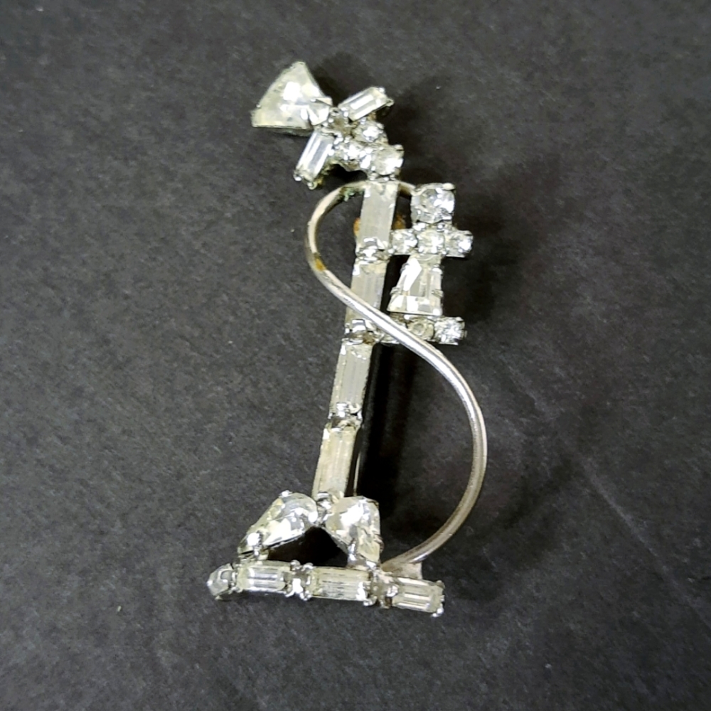 Antique Art Deco Telephone Rhinestone Brooch Pin